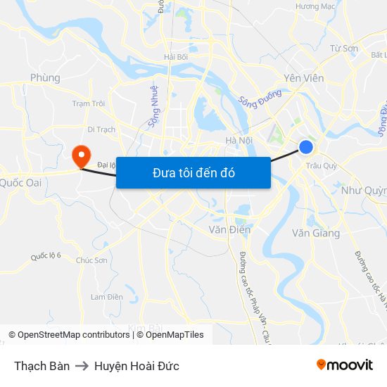 Thạch Bàn to Huyện Hoài Đức map