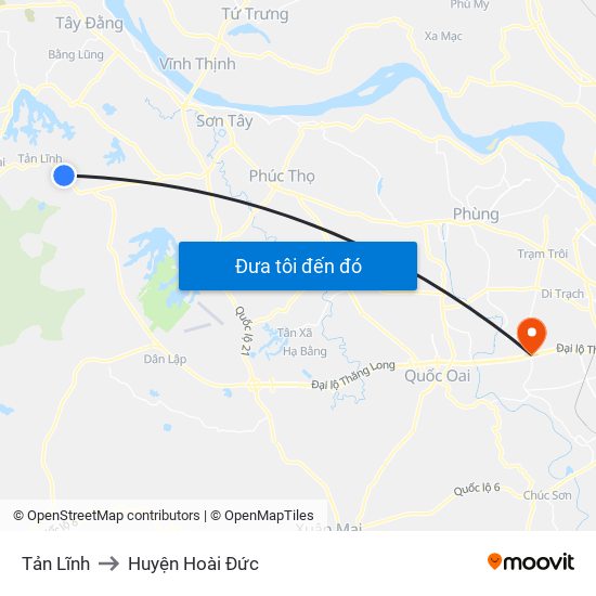 Tản Lĩnh to Huyện Hoài Đức map