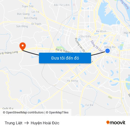 Trung Liệt to Huyện Hoài Đức map