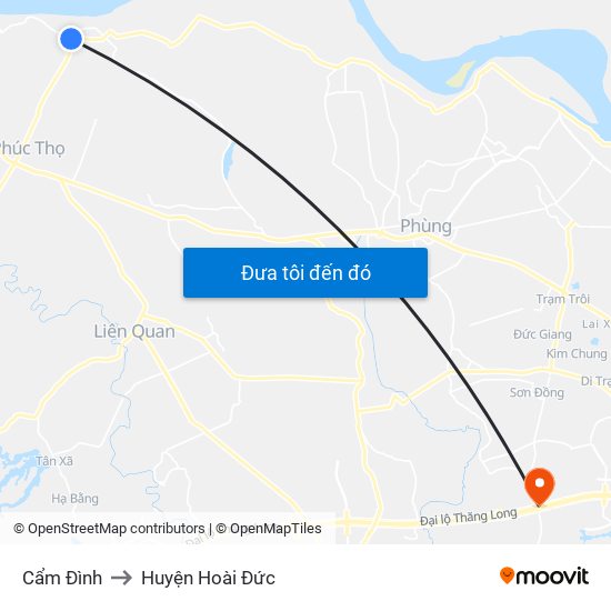 Cẩm Đình to Huyện Hoài Đức map