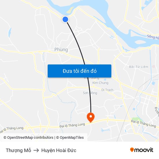 Thượng Mỗ to Huyện Hoài Đức map