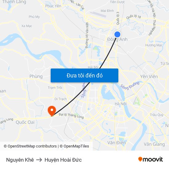 Nguyên Khê to Huyện Hoài Đức map