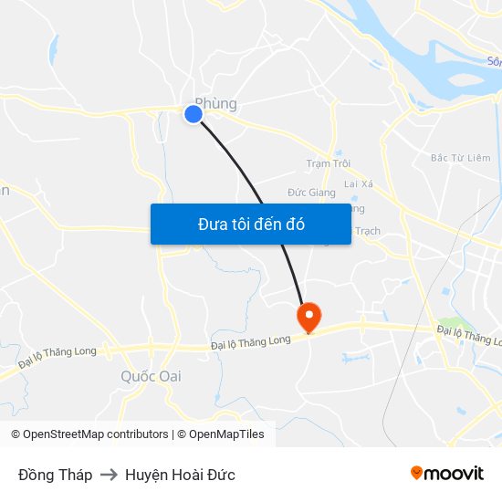 Đồng Tháp to Huyện Hoài Đức map