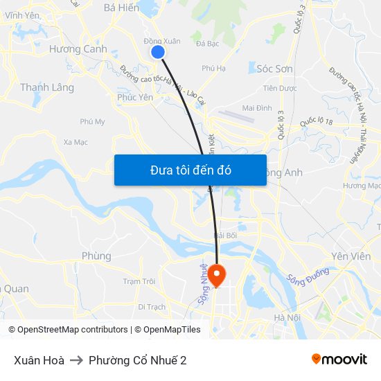 Xuân Hoà to Phường Cổ Nhuế 2 map