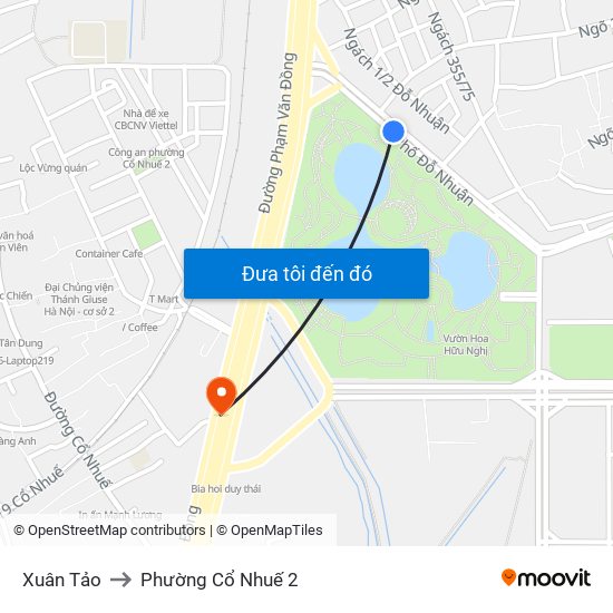 Xuân Tảo to Phường Cổ Nhuế 2 map