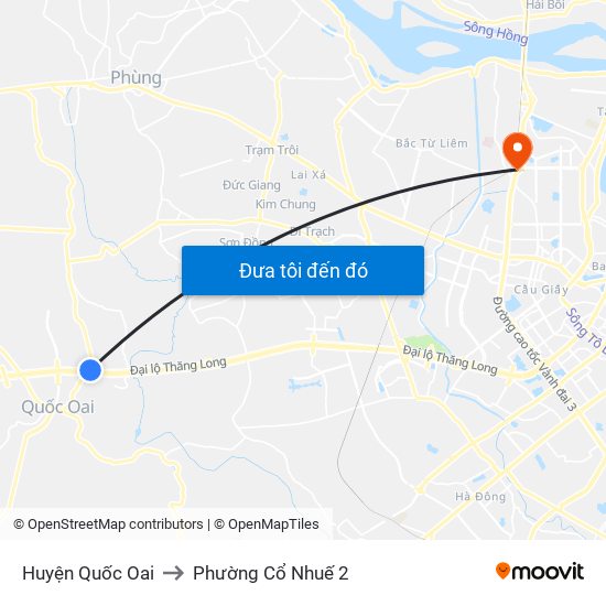 Huyện Quốc Oai to Phường Cổ Nhuế 2 map