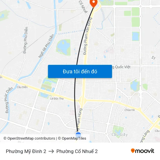 Phường Mỹ Đình 2 to Phường Cổ Nhuế 2 map