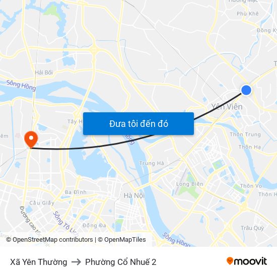 Xã Yên Thường to Phường Cổ Nhuế 2 map
