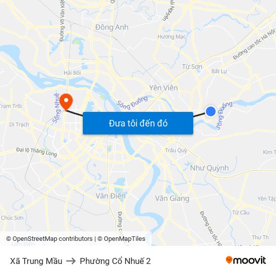 Xã Trung Mầu to Phường Cổ Nhuế 2 map