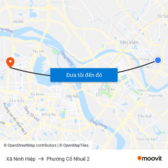 Xã Ninh Hiệp to Phường Cổ Nhuế 2 map