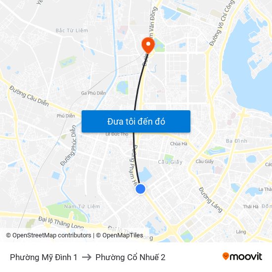 Phường Mỹ Đình 1 to Phường Cổ Nhuế 2 map