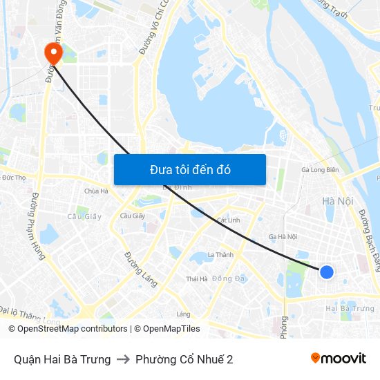 Quận Hai Bà Trưng to Phường Cổ Nhuế 2 map