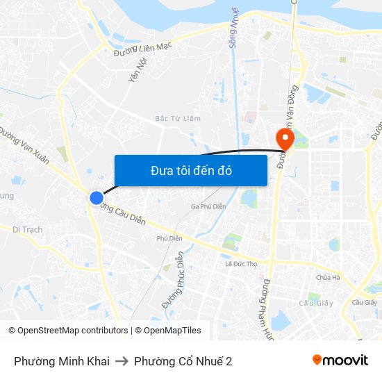 Phường Minh Khai to Phường Cổ Nhuế 2 map