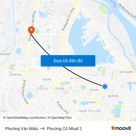 Phường Văn Miếu to Phường Cổ Nhuế 2 map