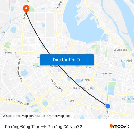 Phường Đồng Tâm to Phường Cổ Nhuế 2 map