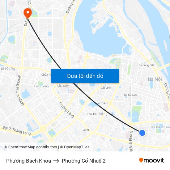 Phường Bách Khoa to Phường Cổ Nhuế 2 map