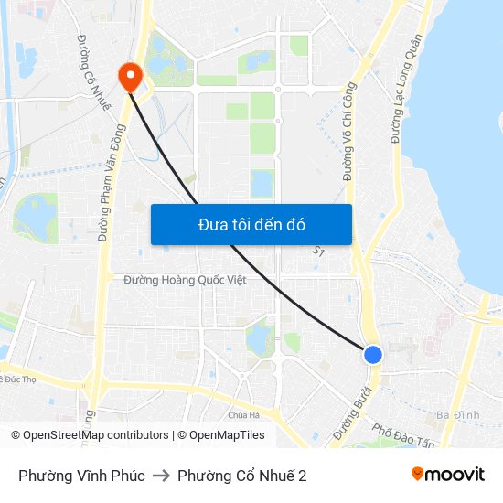 Phường Vĩnh Phúc to Phường Cổ Nhuế 2 map