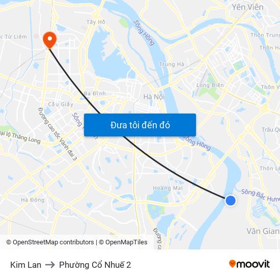 Kim Lan to Phường Cổ Nhuế 2 map