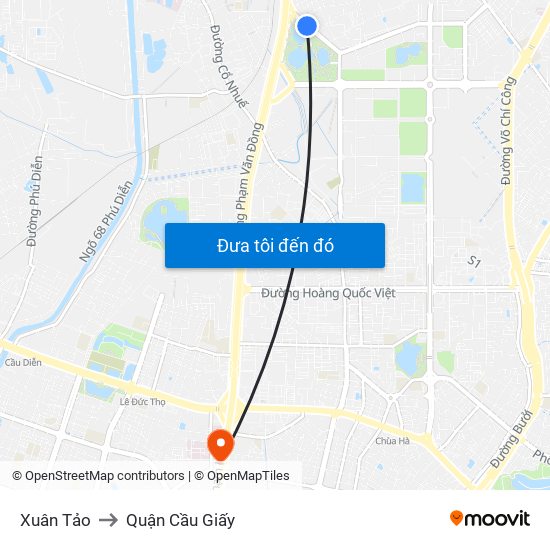 Xuân Tảo to Quận Cầu Giấy map