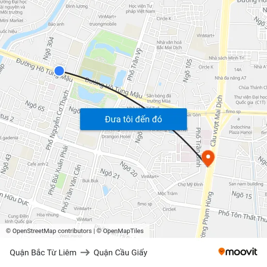 Quận Bắc Từ Liêm to Quận Cầu Giấy map