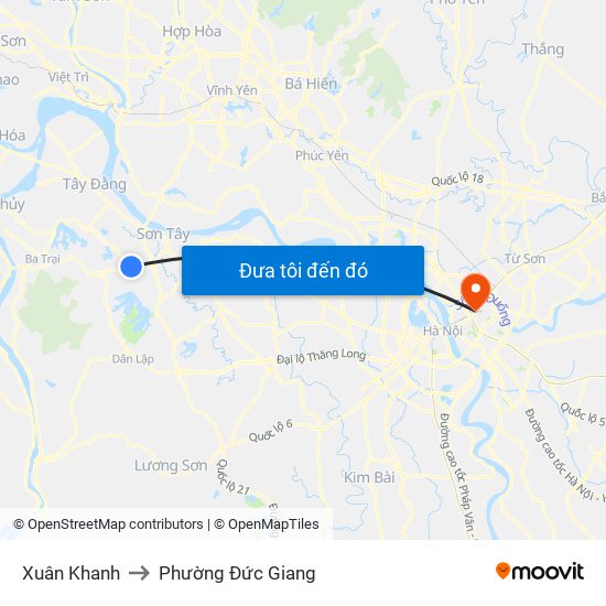 Xuân Khanh to Phường Đức Giang map