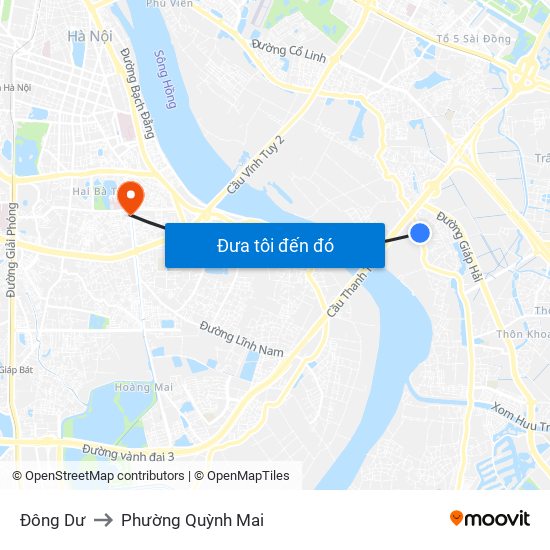 Đông Dư to Phường Quỳnh Mai map