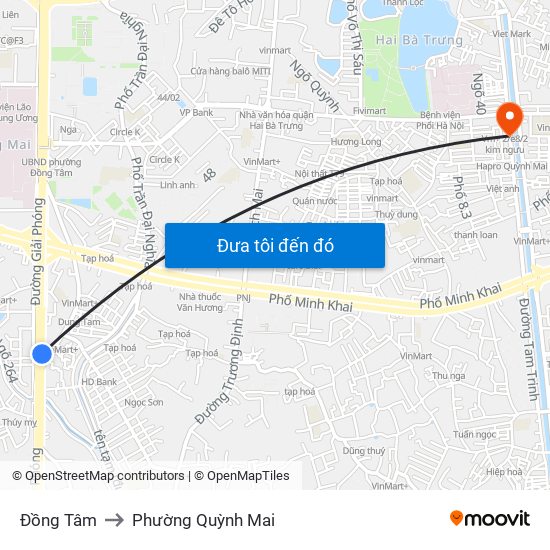 Đồng Tâm to Phường Quỳnh Mai map