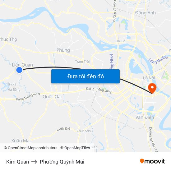 Kim Quan to Phường Quỳnh Mai map