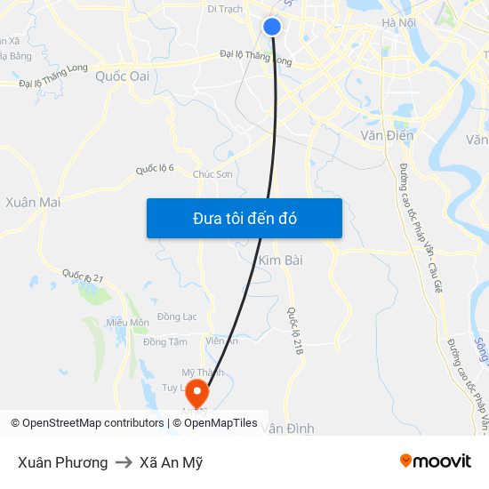 Xuân Phương to Xã An Mỹ map