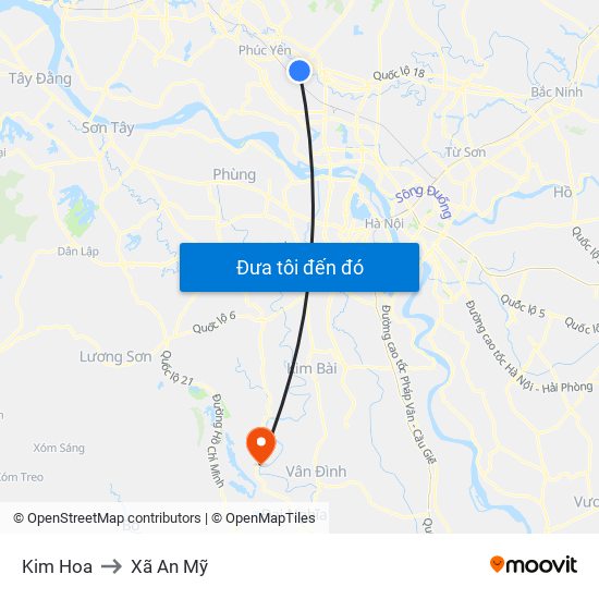 Kim Hoa to Xã An Mỹ map