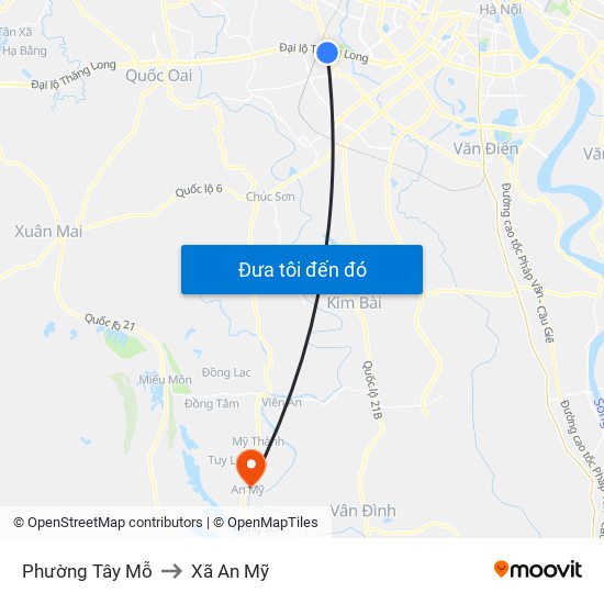 Phường Tây Mỗ to Xã An Mỹ map