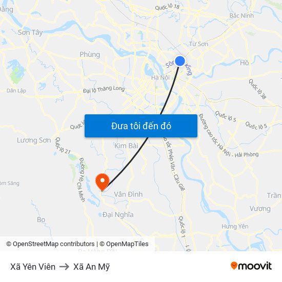 Xã Yên Viên to Xã An Mỹ map