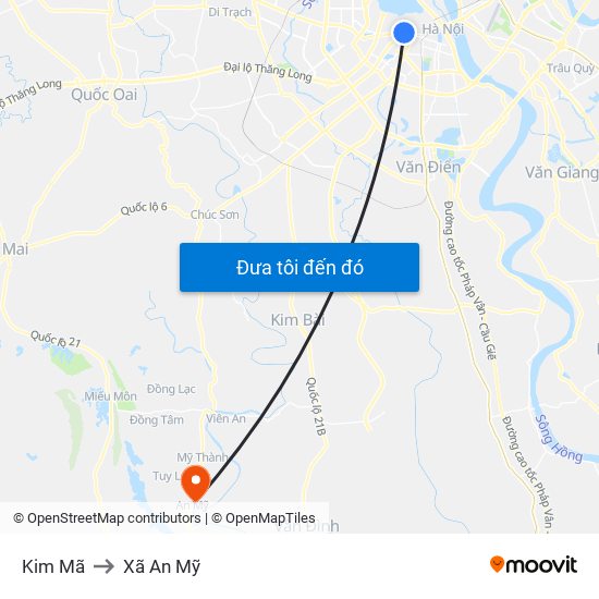 Kim Mã to Xã An Mỹ map