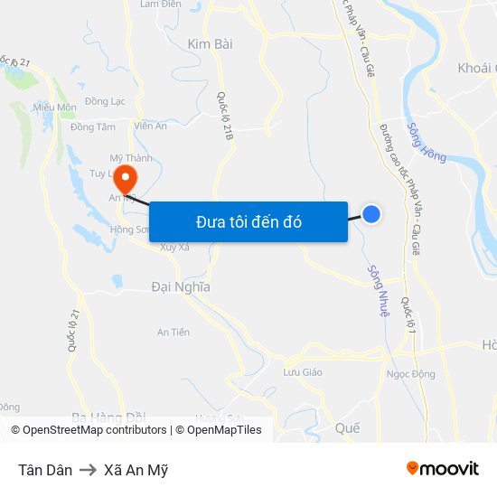 Tân Dân to Xã An Mỹ map