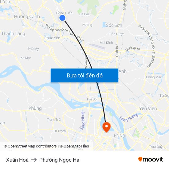 Xuân Hoà to Phường Ngọc Hà map