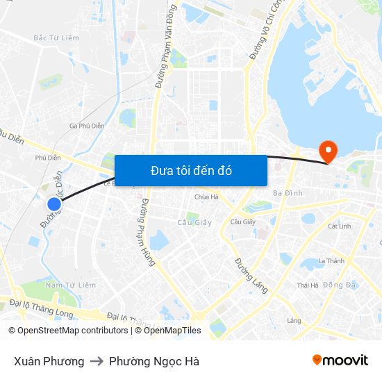 Xuân Phương to Phường Ngọc Hà map