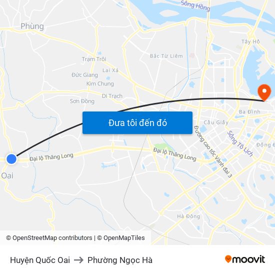 Huyện Quốc Oai to Phường Ngọc Hà map