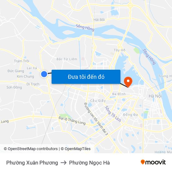 Phường Xuân Phương to Phường Ngọc Hà map