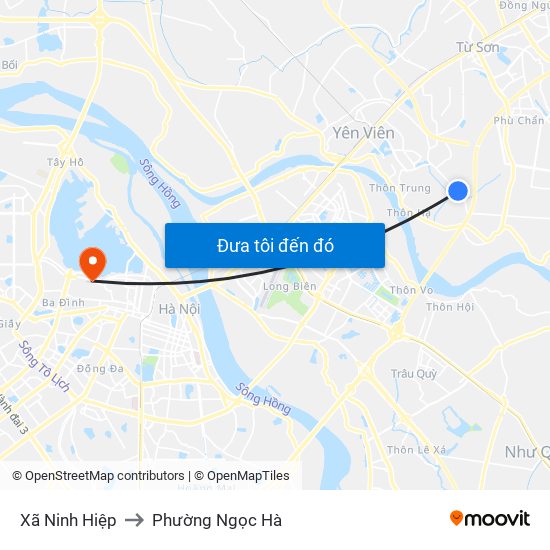 Xã Ninh Hiệp to Phường Ngọc Hà map