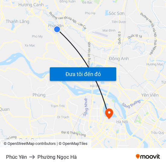 Phúc Yên to Phường Ngọc Hà map