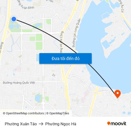 Phường Xuân Tảo to Phường Ngọc Hà map