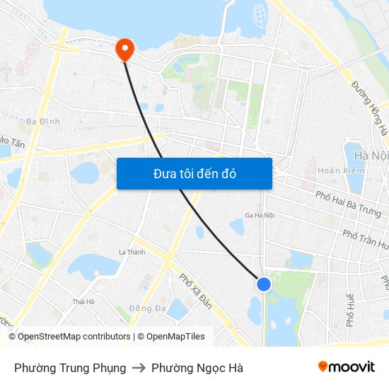 Phường Trung Phụng to Phường Ngọc Hà map