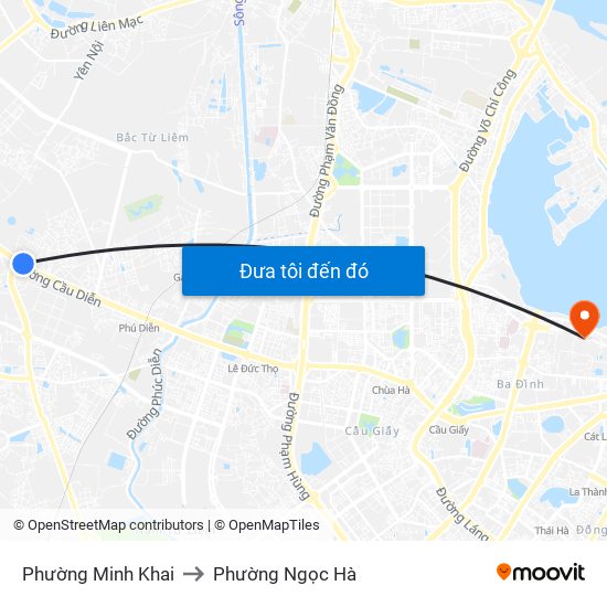 Phường Minh Khai to Phường Ngọc Hà map