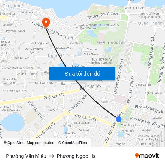 Phường Văn Miếu to Phường Ngọc Hà map