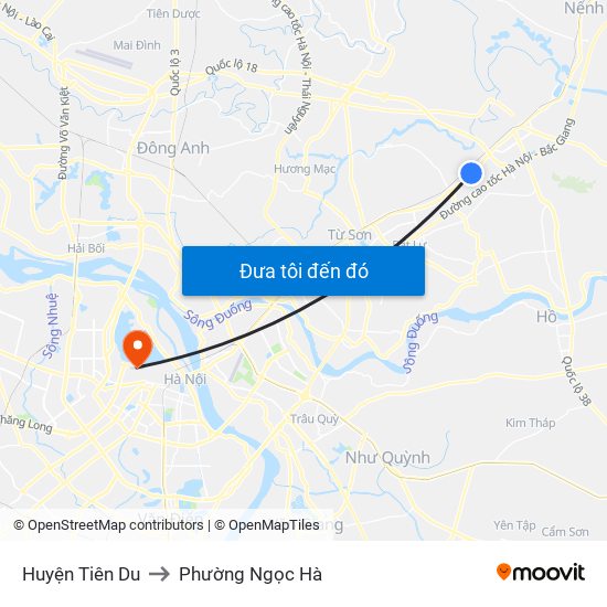 Huyện Tiên Du to Phường Ngọc Hà map