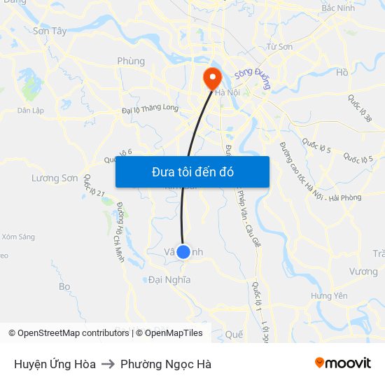 Huyện Ứng Hòa to Phường Ngọc Hà map