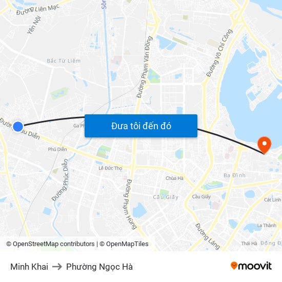 Minh Khai to Phường Ngọc Hà map