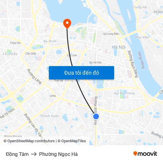 Đồng Tâm to Phường Ngọc Hà map