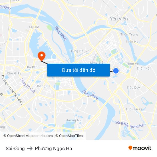 Sài Đồng to Phường Ngọc Hà map