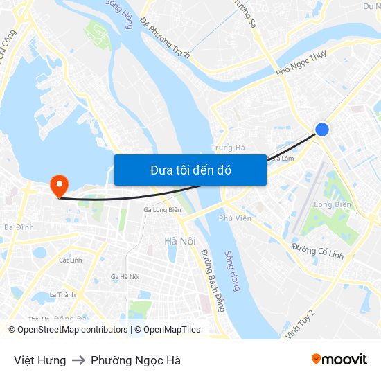 Việt Hưng to Phường Ngọc Hà map